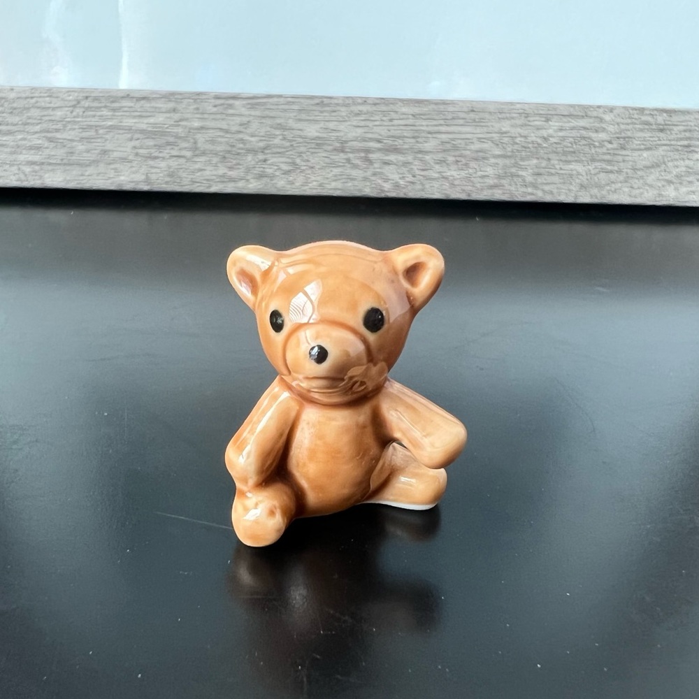 Vintage Handmade Porcelain Tiny Brown Tan Bear Figure